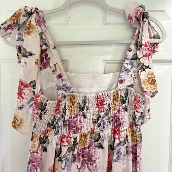 Anthropologie House of Harlow 1960 Floral Linen Tiered Dress with Ties - Picture 9 of 13